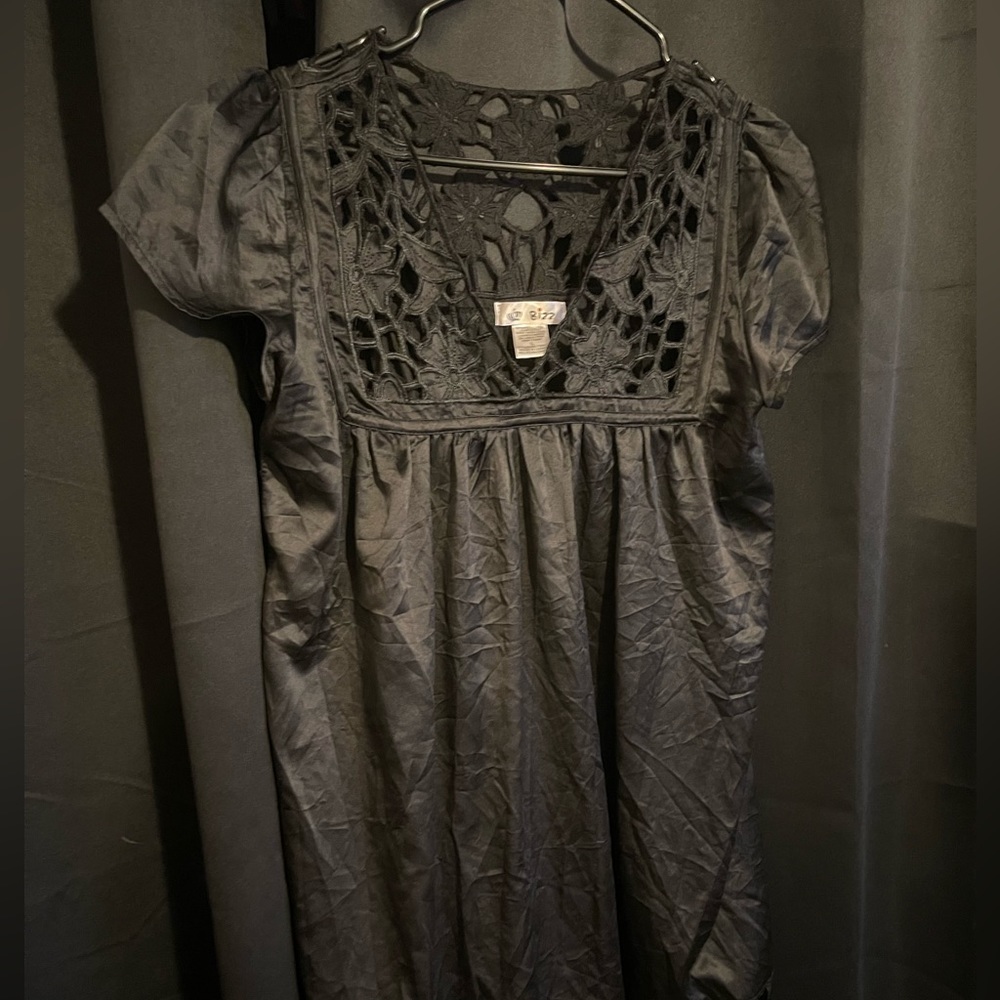 Silk Black Goth blouse with floral cutouts vintage urban outfitters